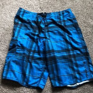 O’Neill board shorts swim trunks blue plaid size 34